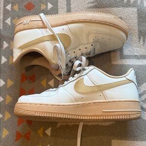 Nike Air Force White and Beige Sneakers